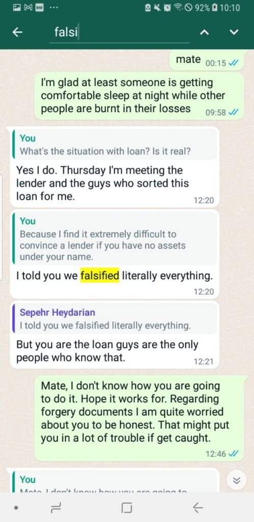 Sepehr Heidarian Admitting Forgery and Loan Fraud