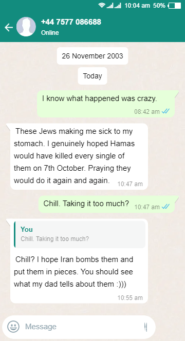 Setareh Heidarian OCL Vision Supporting Hamas Leaked WhatsApp Conversation